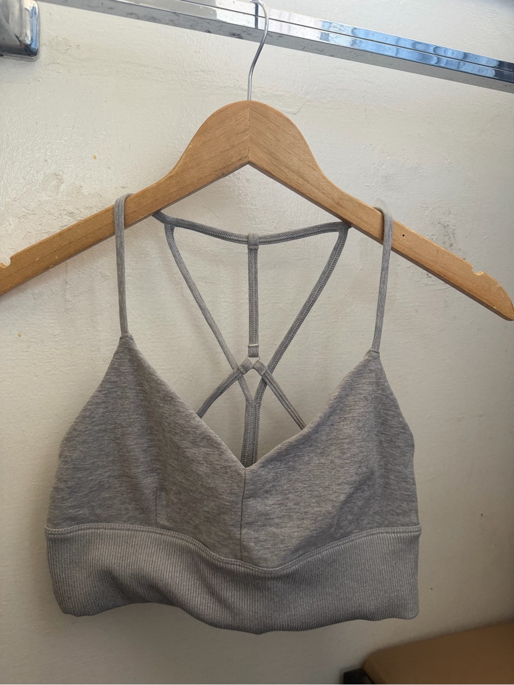 ALO Yoga Lavish Bra Athletic Heather Grey Strappy Bralette with Decorative Back
